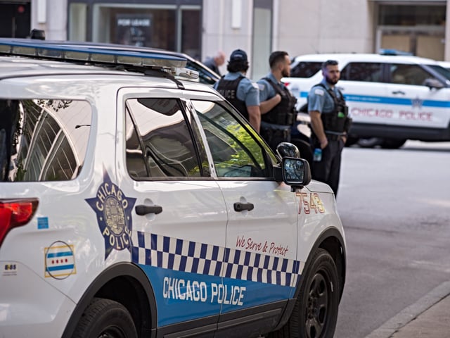 CHICAGO, ILLINOIS, UNITED STATES - MAY 24: Pro-Palestinians held a demonstration amid an increased police presence following the fatal shooting of two Israeli embassy staff in Washington, on May 24, 2025 in Chicago, USA. (Photo by Jacek Boczarski/Anadolu via Getty Images)