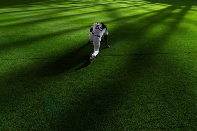 HOUSTON, TEXAS - SEPTEMBER 20: Framber Valdez #59 of the Houston Astros takes a moment before a game against the Seattle Mariners at Daikin Park on September 20, 2025 in Houston, Texas. (Photo by Houston Astros/Getty Images)