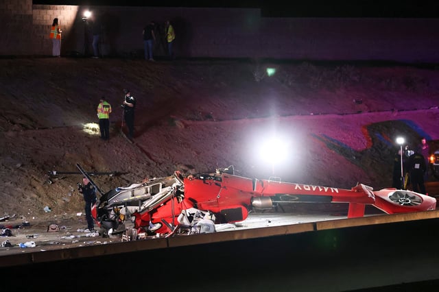 A medical helicopter crashed on Highway 50 on Monday, Oct. 6, 2025, in Sacramento, Calif. 