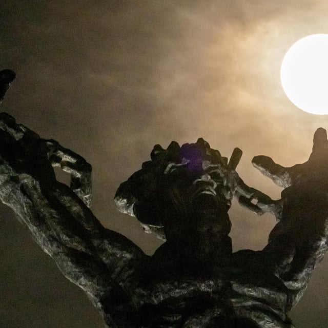 A photograph of the Harvest supermoon over the West Irian Liberation Monument in Jakarta in Indonesia on Monday. 