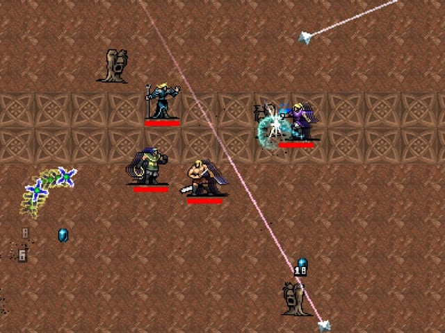 Four vampire survivors surviving vampires in Vampire Survivors.