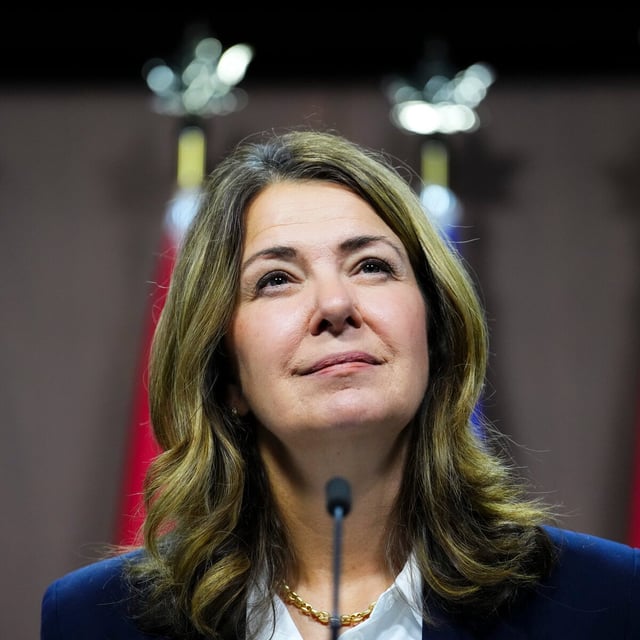 Alberta Premier Danielle Smith holds a press conference on Parliament Hill in Ottawa on Tuesday, Oct. 7, 2025. THE CANADIAN PRESS/Sean Kilpatrick