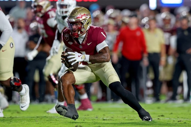 Tommy Castellanos #1 of the Florida State Seminoles rushes the ball in the first quarter of the game against the Miami Hurricanes at Doak S. Campbell Stadium on Oct. 4, 2025 in Tallahassee, Florida.  (Photo by Jason Clark/Getty Images)