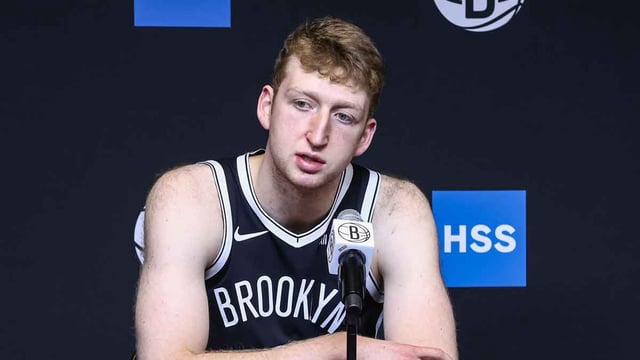 Sep 23, 2025; Brooklyn, NY, USA; Brooklyn Nets forward Danny Wolf (2) speaks at Media Day. Mandatory Credit: Wendell Cruz-Imagn Images