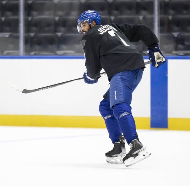  Vancouver Canucks Pierre-Olivier Joseph at team practice at Rogers Arena in Vancouver, BC Thursday, September 25, 2025.