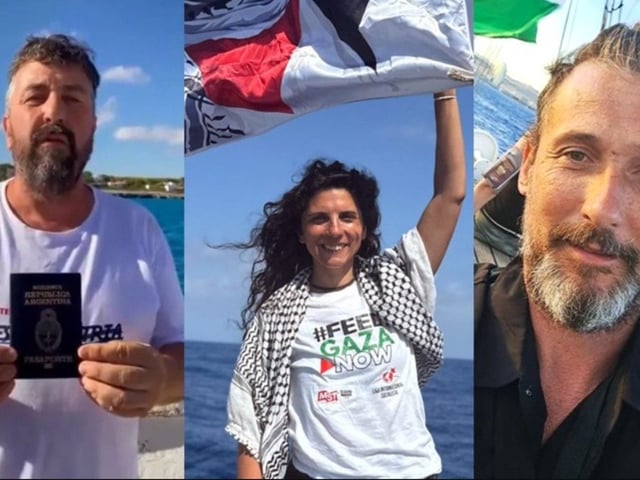 Los tres argentinos detenidos en la flotilla Sumud Global que llevaba ayuda humanitaria a Gaza. Foto: X