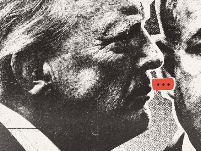 Photo composite illustration of Donald Trump whispering into Benjamin Netanyahu's ear
