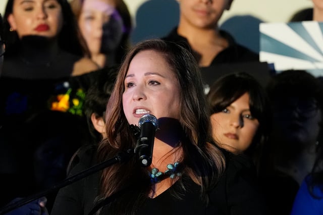 Arizona Democratic candidate Adelita Grijalva speaks to supporters after being declared the winner against Republican Daniel Butierez to fill the Congressional District 7 seat held by the late U.S. Rep. Raúl Grijalva in a special election Tuesday, Sept. 23, 2025, in Tucson, Ariz. (AP Photo/Ross D. Franklin)