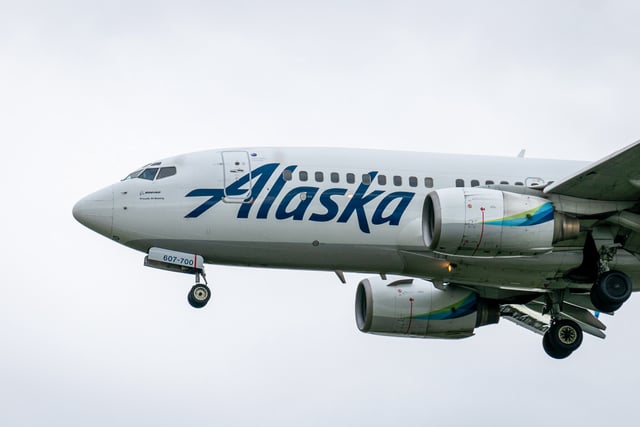 A Boeing 737-790 aircraft belonging to Alaska Airlines at Anchorage Ted Stevens International Airport in Anchorage, Alaska, on July 2, 2024.