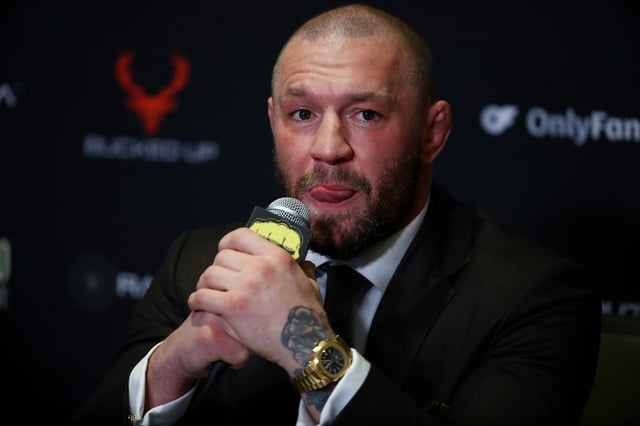 MIAMI, FLORIDA - MARCH 27: Conor McGregor interacts with media after BKFC 70 Hollywood at Hard Rock Live in Seminole Hard Rock Hotel & Casino on March 27, 2025 in Hollywood, Florida. (Photo by Leonardo Fernandez/Getty Images)