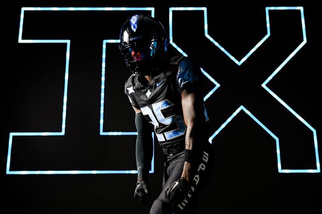 UCF’s latest version of its space-themed uniforms for its annual space game features a nod to Hyperspace and Mission IX. The new uniforms will be worn on Nov. 7 when the Knights host Houston at Acrisure Bounce House Stadium.(Photo courtesy UCF Athletics)