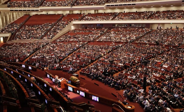 Thousands gathered in the Conference Center in Salt Lake City for the funeral of President Russell M. Nelson at the Conference Center in Salt Lake City on Tuesday, Oct. 7, 2025.