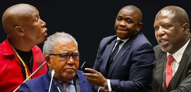 Illustrative image, from left: Julius Malema. (Photo: ParliamentRSA) | Evidence leader Norman Arendse (SC). (Photo: ParliamentRSA) | KZN Police Commissioner Lieutenant General Nhlanhla Mkhwanazi. (Photo: ParliamentRSA) | Committee chair Soviet Lekganyane. (Photo: Gallo Images / Brenton Geach)