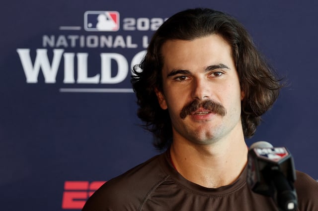 CHICAGO, ILLINOIS - SEPTEMBER 30: Dylan Cease #84 of the San Diego Padres speaks to the media during a press conference ahead of the NL Wild Card Series between the San Diego Padres and the Chicago Cubs at Wrigley Field on September 30, 2025 in Chicago, Illinois. (Photo by Michael Reaves/Getty Images)