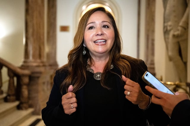 Representative-elect Adelita Grijalva, a Democrat from Arizona, speaks to members of the press at the US Capitol on September 30.