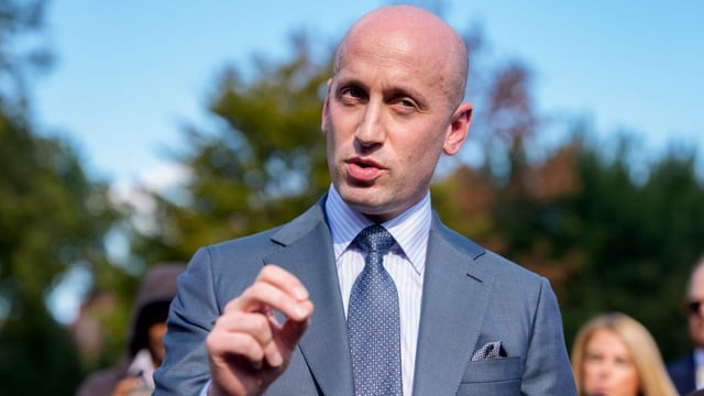 Stephen Miller, deputy White House chief of staff for policy, speaks to members of the media outside the White House in Washington, DC.