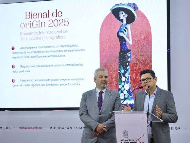 El gobernador michoacano, Alfredo Ramírez Bedolla, en la presentación de la Bienal de oriGIn 2025