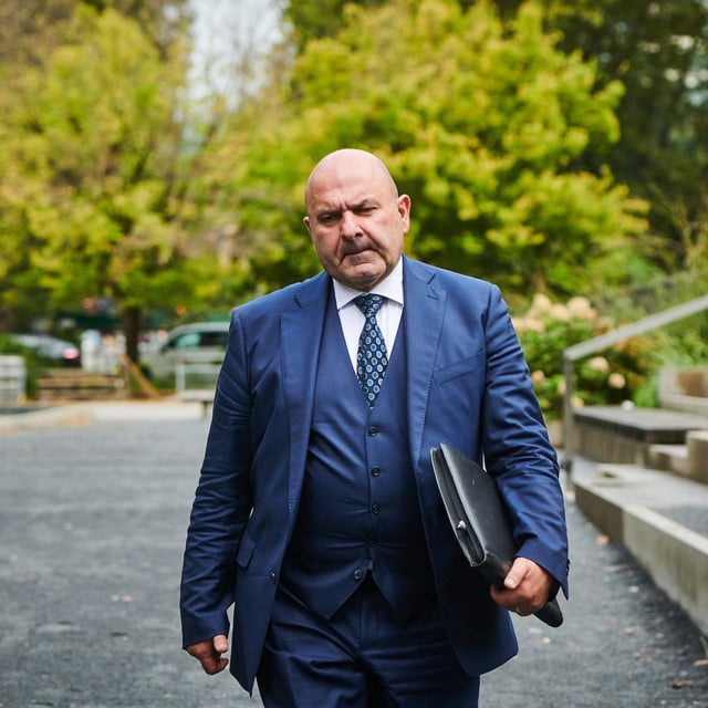 Vas Georgiou leaves the Superior Court of Justice courthouse in Toronto on Oct. 7. Mr. Georgiou and John Aquino were convicted of fraud related to the redevelopment of Toronto’s St. Michael’s Hospital.