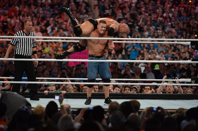 John Cena in action during WrestleMania XXVIII at Sun Life Stadium on April 1, 2012 in Miami Gardens, Florida.