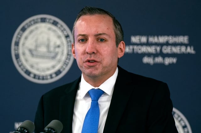 New Hampshire Attorney General John Formella addresses reporters while sharing findings of a deadly force shooting by Guilford, N.H. police on Jan. 1, 2023, during a news conference at the New Hampshire Department of Justice building, Thursday, Jan. 25, 2024, in Concord, N.H. According to a report released, police use of deadly force to shoot a teenager with mental health issues at his home after he approached officers carrying a knife was justified, New Hampshire's attorney general said Thursday.