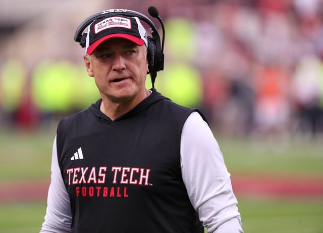 Texas Tech football coach Joey McGuire looks on during a game on Sept. 13, 2025 at Jones AT&T Stadium.