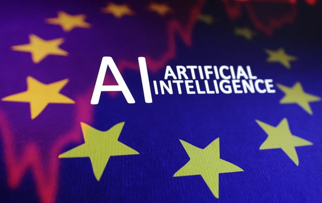 EU flag, stock graph and "AI ARTIFICIAL INTELLIGENCE" words are seen in this illustration taken, May 21, 2024. REUTERS/Dado Ruvic/Illustration