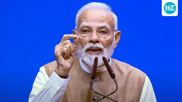 Prime Minister Narendra Modi at the India Mobile Congress 2025 in New Delhi on Wednesday. (Photo from X)