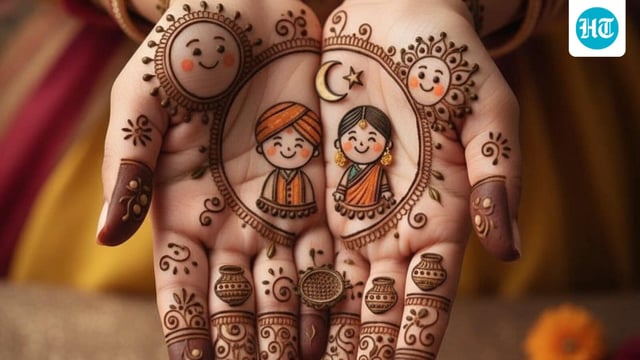 A design featuring tiny caricatures of a couple looking at the moon.