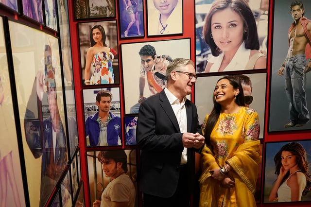 Prime Minister Sir Keir Starmer with Bollywood actress Rani Mukerji during a visit to Yash Raj films, a Bollywood studio, in Mumbai. The PM is visiting India to promote the recently signed trade deal with the south Asian nation. Picture date: Wednesday October 8, 2025.    Stefan Rousseau/Pool via REUTERS