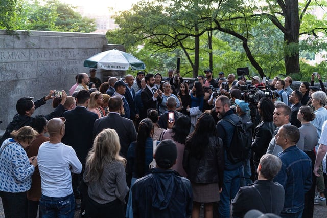 NYC Mayoral candidate Zohran Mamdani joins elected officials at Washginton Heights in New York, on October 3. One of Mamdani's campaign proposal is freezing rents for millions of rent stabalized tenants .