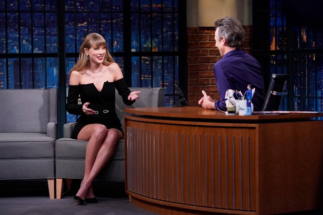 Taylor Swift during an interview with host Seth Meyers on Nov. 11, 2021.