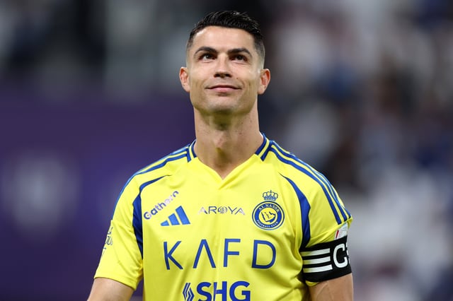 Cristiano Ronaldo of Al Nassr looks on prior to the Saudi Pro League match between Al Hilal vs. Al Nassr in the Kingdom Arena on April 4, 2025 in Riyadh, Saudi Arabia.