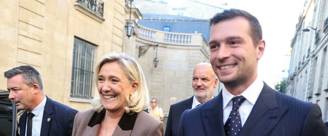 Marine Le Pen et Jordan Bardella, sortant d’une réunion avec le Sébastien Lecornu, le 17 septembre dernier.