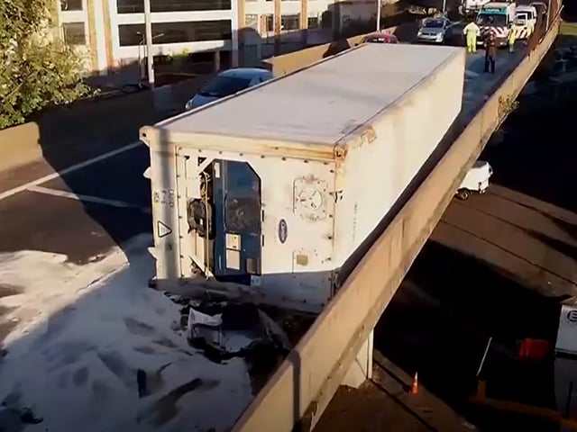 La carga con 25 mil kilos de gallinas congeladas del camión que volcó en la Autopista 25 de Mayo.