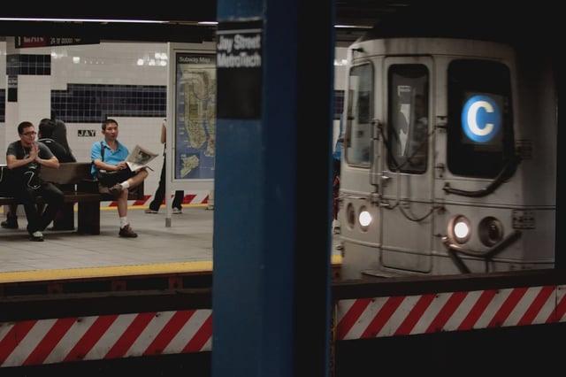 A C train pulls into the Jay Street–MetroTech station in Downtown Brooklyn on Aug. 29, 2011.