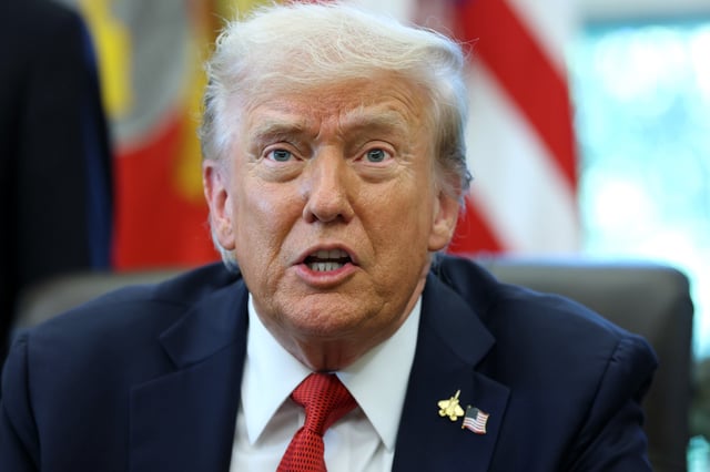 President Donald Trump speaks in the Oval Office at the White House on October 06, 2025 in Washington, DC.