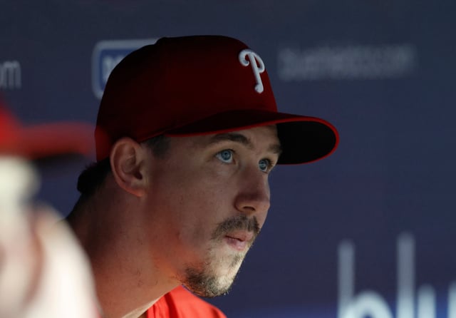 LOS ANGELES, CALIFORNIA - SEPTEMBER 15:   Walker Buehler #31 of the Philadelphia Phillies watches a video in acknowledgement of his 2024 World Series while with the Los Angeles Dodgers before a game at Dodger Stadium on September 15, 2025 in Los Angeles, California. (Photo by Ronald Martinez/Getty Images)