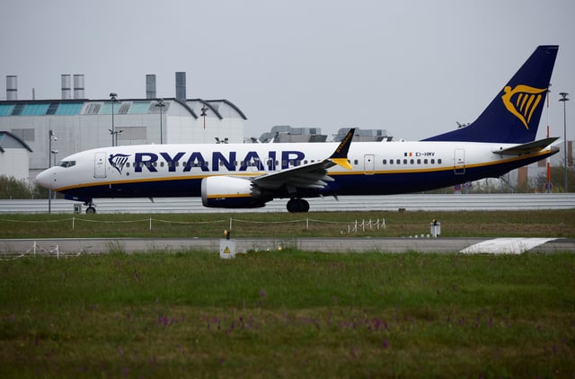A Ryanair Boeing 737 MAX 8-200 Aircraft prepares to take off from the Nantes Atlantique Airport in Bouguenais near Nantes, France, April 3, 2024. REUTERS/Stephane Mahe