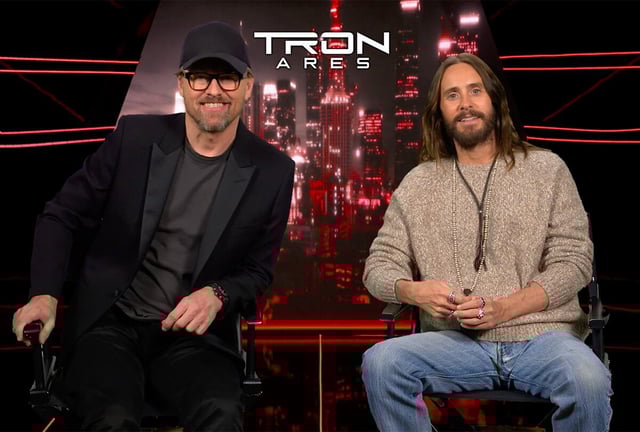 Joaquin Ronning, director de "Tron: Ares", y su protagonista Jared Leto, en entrevista. (Foto: Walt Disney Pictures)