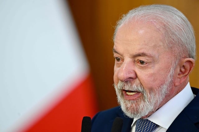 (FILES) Brazil's President Luiz Inacio Lula da Silva speaks during a joint statement with Panama's President Jose Raul Mulino (out of frame) at Planalto Palace in Brasilia on August 28, 2025. Brazilian President Luiz Inacio Lula da Silva pushed back on September 14, 2025, against harsh US criticism of the conviction of his far-right predecessor Jair Bolsonaro on coup charges. (Photo by EVARISTO SA / AFP)