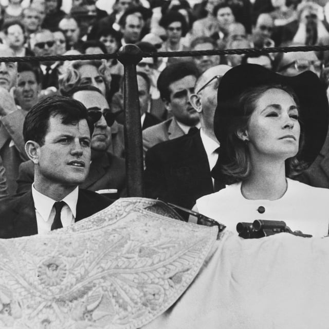 US Senator Ted Kennedy watches a bullfight in Seville with his wife Joan Bennett Kennedy, 21st April 1965. (Photo by Express/Hulton Archive/Getty Images)
