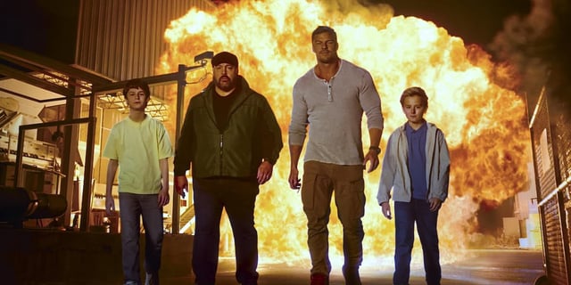 Lucas (Benjamin Pajak), Brian (Kevin James), Jeff (Alan Ritchson), and CJ (Banks Pierce) in PLAYDATE
Photo: Courtesy of Amazon MGM Studios.
© AMAZON CONTENT SERVICES LLC