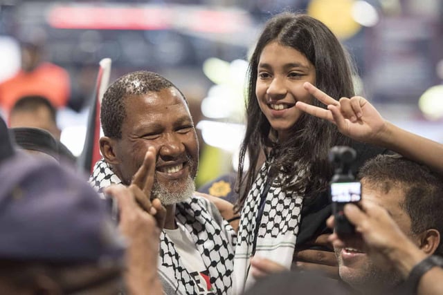 Mandla Mandela, South African activist and grandson of the late Nelson Mandela, greets supporters after arriving at OR Tambo International Airport, 8 October 2025, in Kempton Park. Picture: Michel Bega/The Citizen