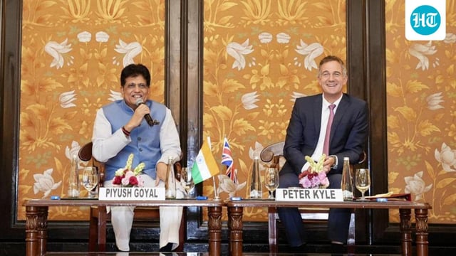 Union commerce and industry minister Piyush Goyal with UK secretary of state for business and trade Peter Kyle. (X / @PiyushGoyal)