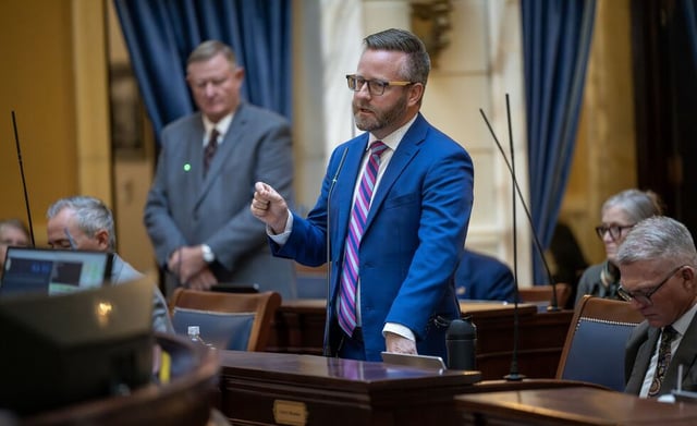 Sen. Brady Brammer, R-Highland, speaks in the Senate on Monday. Plaintiffs have filed a new complaint regarding the new gerrymandering standards adopted by the Legislature, saying they "neuter" Proposition 4's ban on partisan gerrymandering.