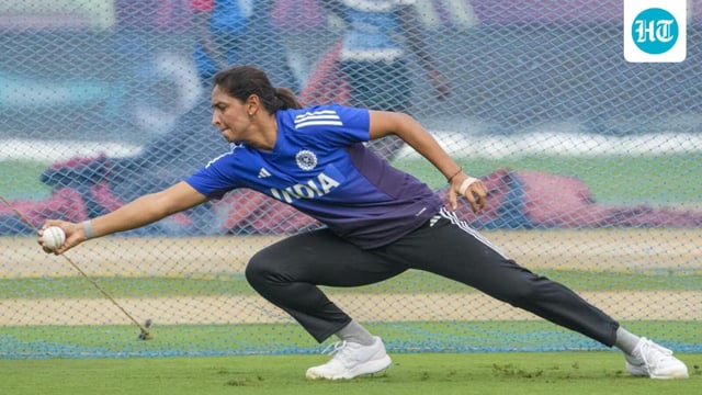 India captain Harmanpreet Kaur during training in Visakhapatnam on Wednesday. (PTI)