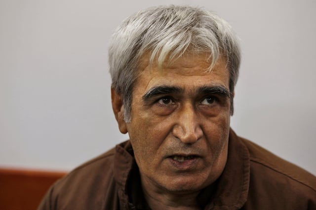 FILE - Ahmed Saadat, leader of the Popular Front for the Liberation of Palestine, is seen at the Ofer military court near the West Bank city of Ramallah, Dec. 25, 2008. (AP Photo/Dan Balilty, File)