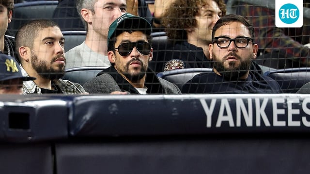 Bad Bunny attends the game between the New York Yankees and the Toronto Blue Jays at Yankee Stadium on October 7.