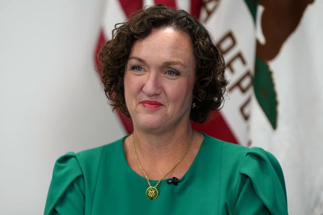Katie Porter ahead of the California Democratic Party's 2025 State Convention in Anaheim, California, on May 30, 2025.