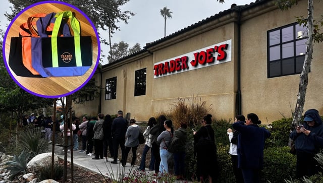 Trader Joe’s shoppers posted up in front of stores starting at 4:45 a.m. to score the Halloween edition of the popular mini tote bags. (Photo credit: Emily St. Martin)
